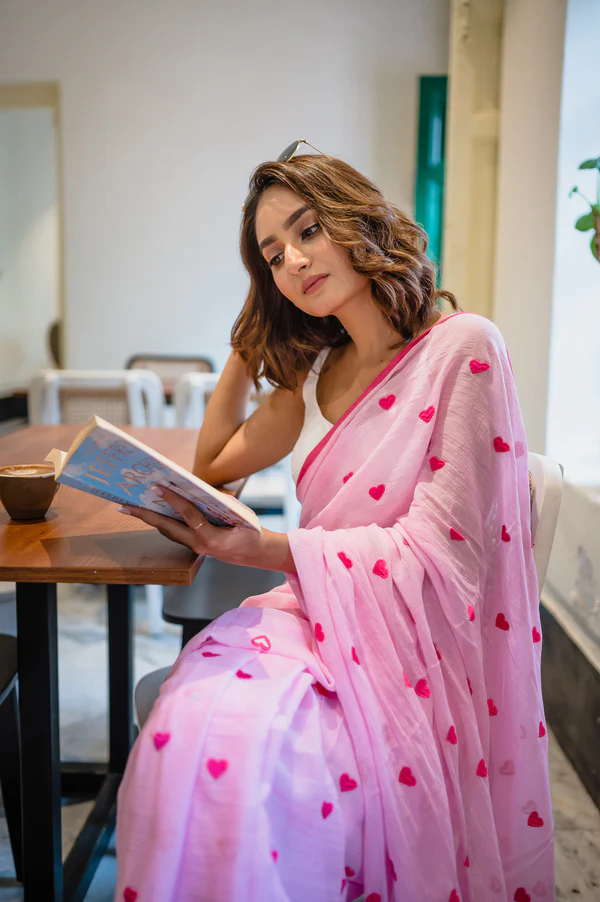 Pink Love Mulmul Cotton Saree