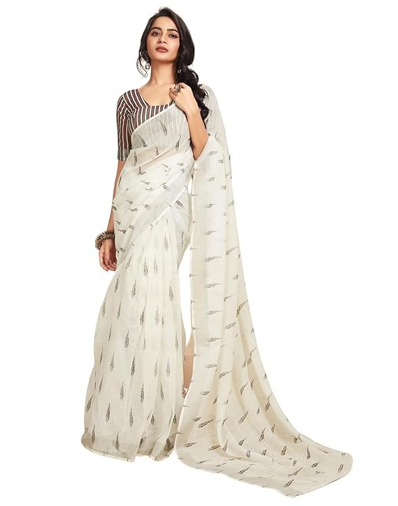  Women's Cotton Printed Zari Striped Ready to Wear One Minute Saree With Unstitched Blouse Piece