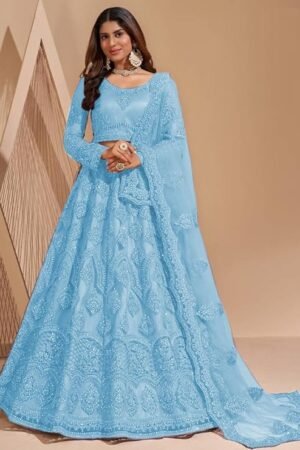 Elegant Sky Blue Embroidered Lehenga Choli with Dupatta | Wedding & Festive Wear
