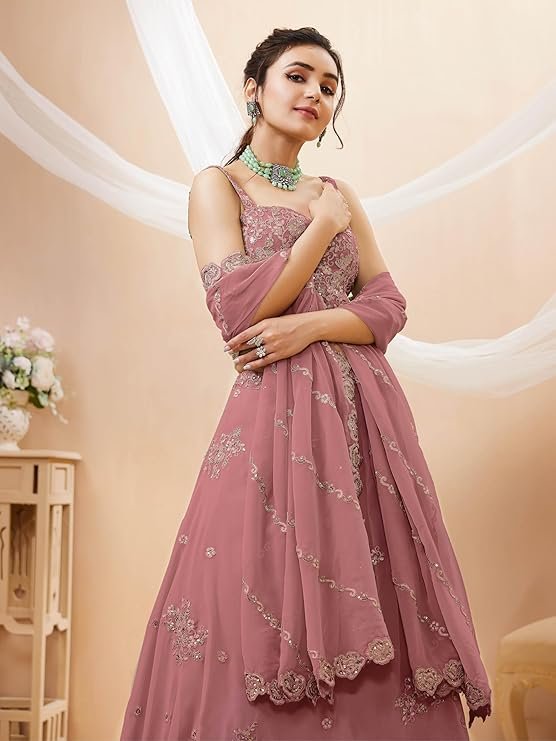 Women's Dusty Pink Embroidered Lehenga Choli Set with Designer Dupatta | Wedding, Engagement & Party Wear - Image 3