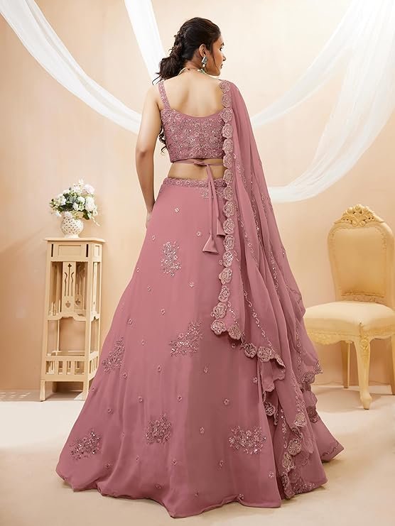 Women's Dusty Pink Embroidered Lehenga Choli Set with Designer Dupatta | Wedding, Engagement & Party Wear - Image 2